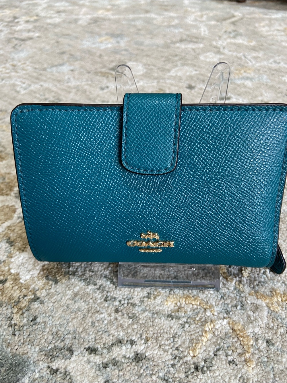 Coach Atlantic Blue Medium Bi-fold Wallet with Corner Zip Pocket (F54010)